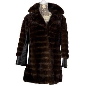 Vintage Paneled Mink Fur and Leather Mid Length Coat w/ Pockets Womens S/M?